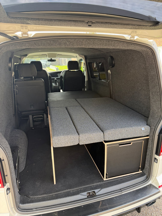VW Transporter Kombi Single Bench Unit - Pull Out Bed &amp; Kitchen System - Cymru Camper Furniture Site
