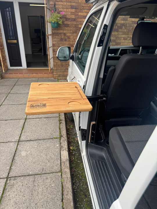 B Pillar Mount Only - Sliding Door 360 Swivel Table - Eat inside or out - Solid Oak - Cymru Camper Furniture Site