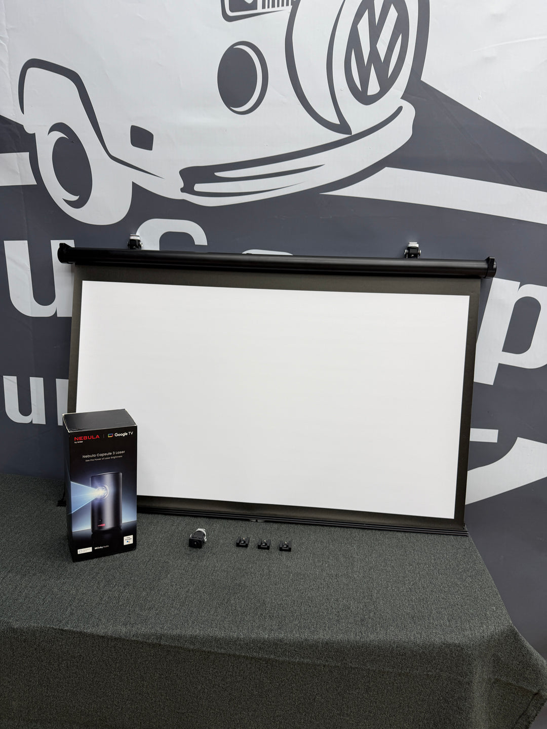 Ultimate Van Cinema - Projector with Ceiling Mount &amp; Retractable Screen - Cymru Camper Furniture Site