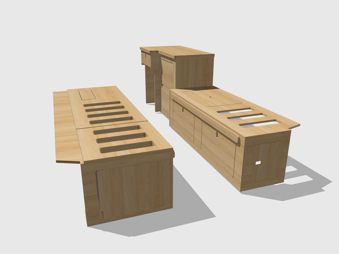 Mountain Range Full Van Setup - Campervan Furniture Bench Seating, Pull Out Kitchen - All Birch Ply