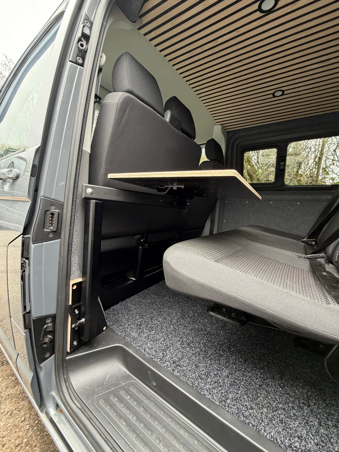 Sliding Door 360 Swivel Table - Eat inside or out - Solid Oak - Cymru Camper Furniture Site