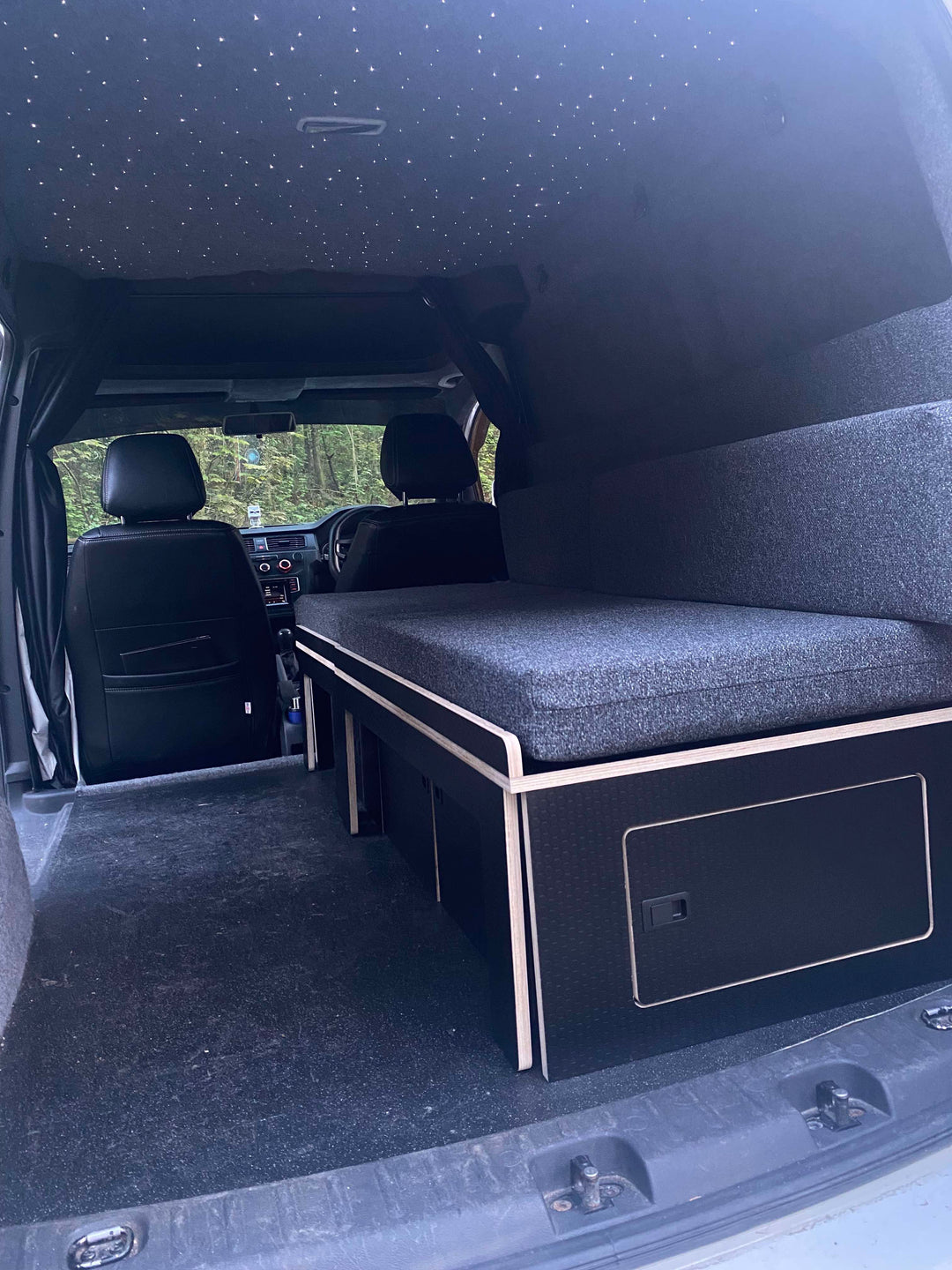VW Caddy SWB Pull Out Bench / Bed - Hexa Ply finish - Cymru Camper Furniture Site