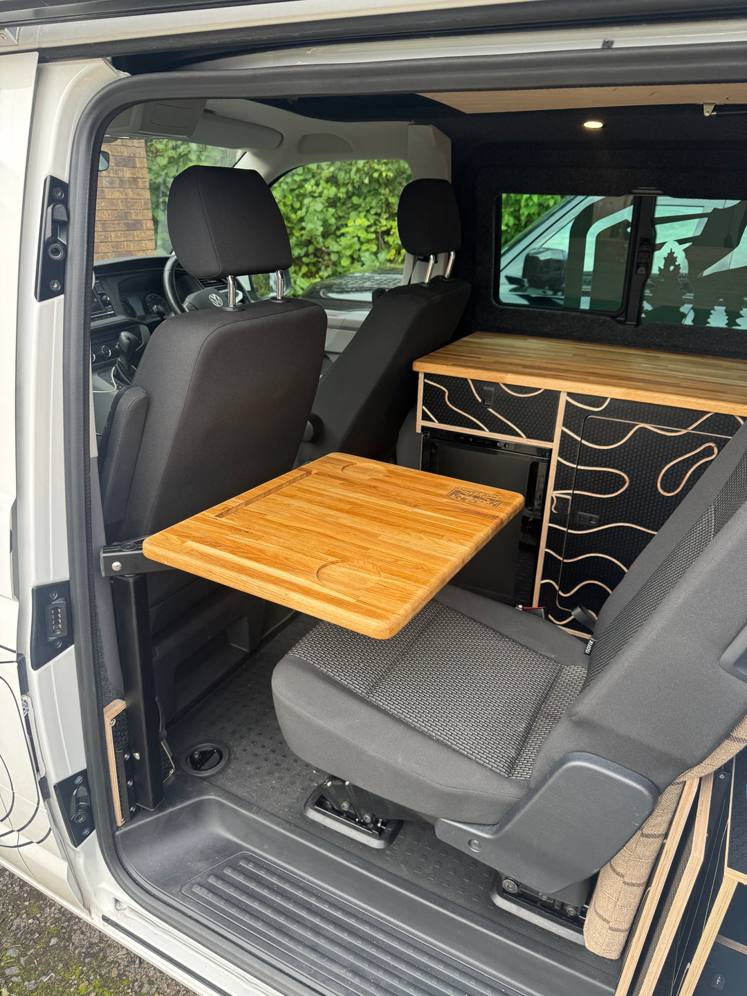 B Pillar Mount Only - Sliding Door 360 Swivel Table - Eat inside or out - Solid Oak - Cymru Camper Furniture Site