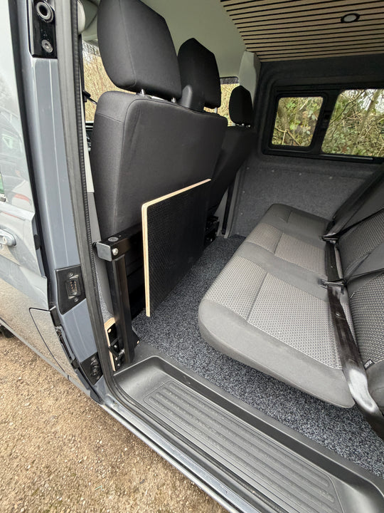 Sliding Door 360 Swivel Table - Eat inside or out - Solid Oak - Cymru Camper Furniture Site