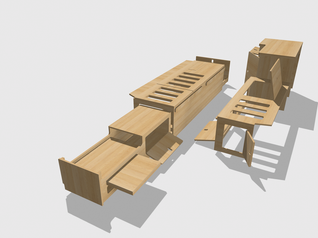 Mountain Range Full Van Setup - Campervan Furniture Bench Seating, Pull Out Kitchen - All Birch Ply