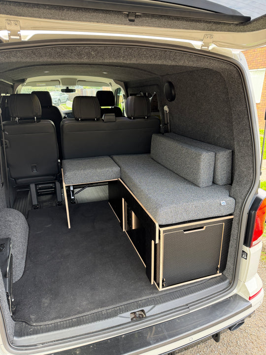 VW Transporter Kombi Single Bench Unit - Pull Out Bed &amp; Kitchen System - Cymru Camper Furniture Site