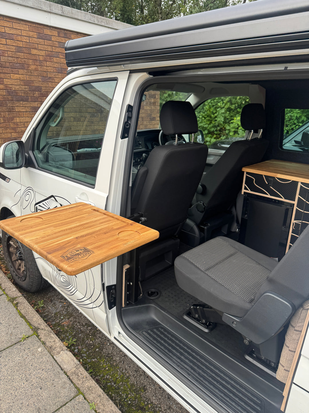 B Pillar Mount Only - Sliding Door 360 Swivel Table - Eat inside or out - Solid Oak - Cymru Camper Furniture Site