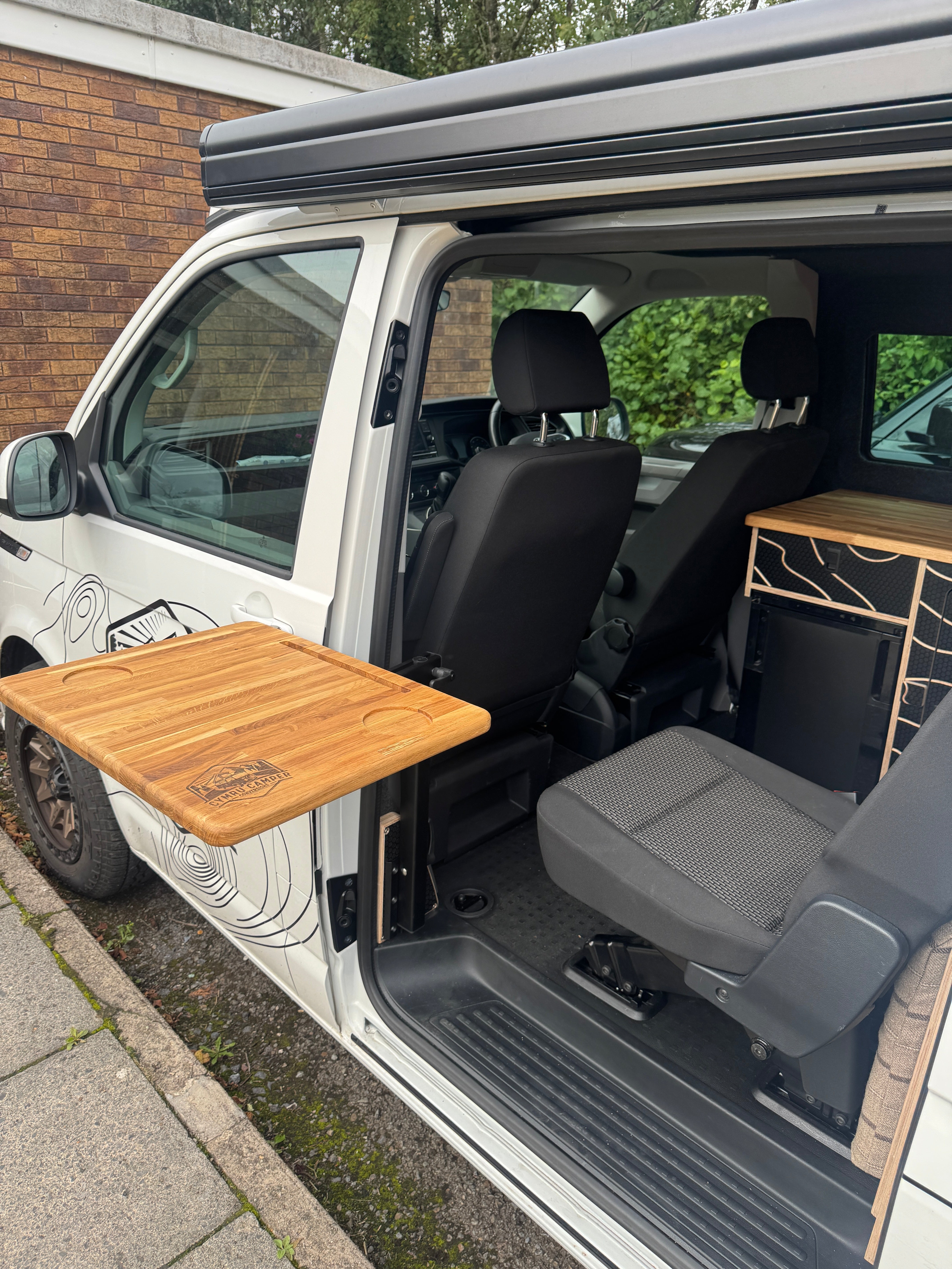 B Pillar Mount Only - Sliding Door 360 Swivel Table - Eat inside or out - Solid Oak - Cymru Camper Furniture Site