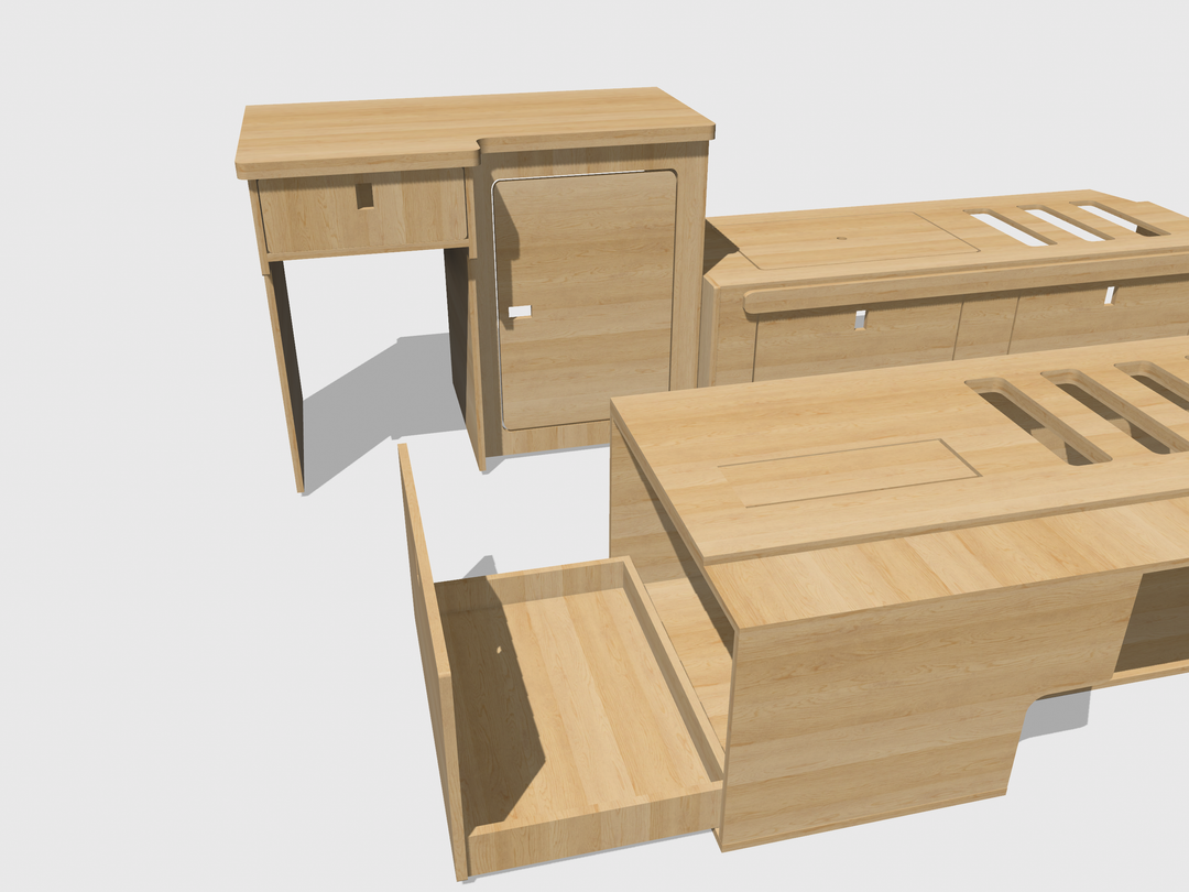 Mountain Range Full Van Setup - Campervan Furniture Bench Seating, Pull Out Kitchen - All Birch Ply