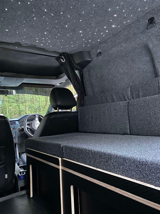 VW Caddy SWB Pull Out Bench / Bed - Hexa Ply finish - Cymru Camper Furniture Site