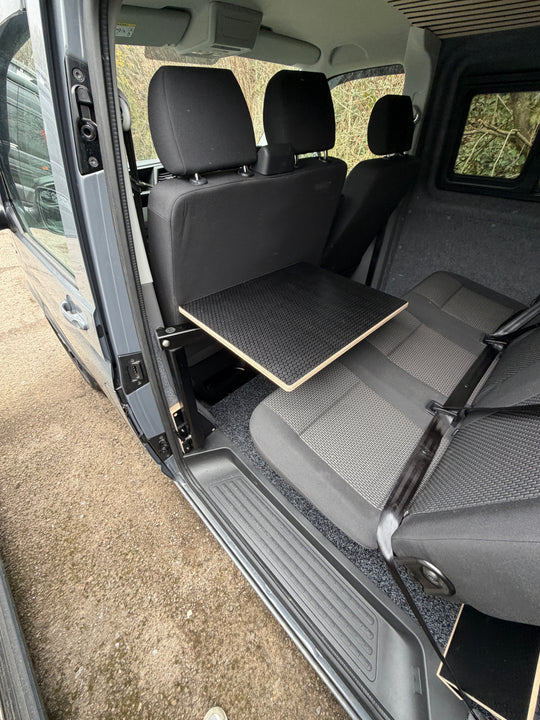 Sliding Door 360 Swivel Table - Eat inside or out - Solid Oak - Cymru Camper Furniture Site
