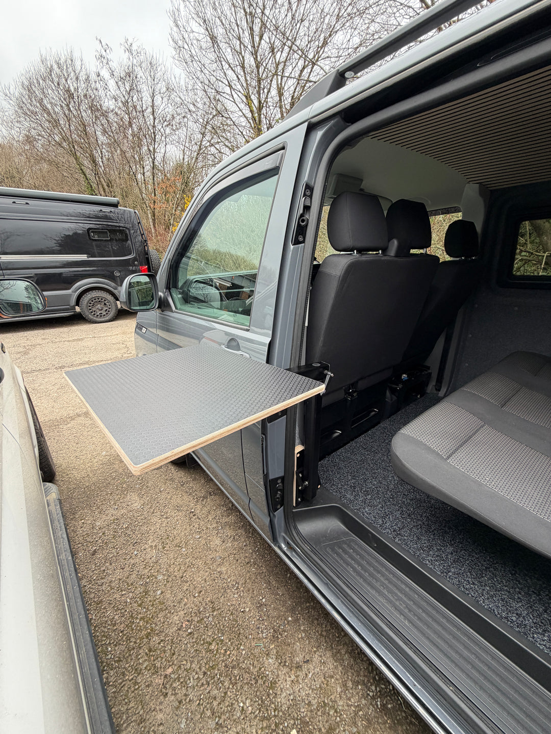 Sliding Door 360 Swivel Table - Eat inside or out - Solid Oak - Cymru Camper Furniture Site
