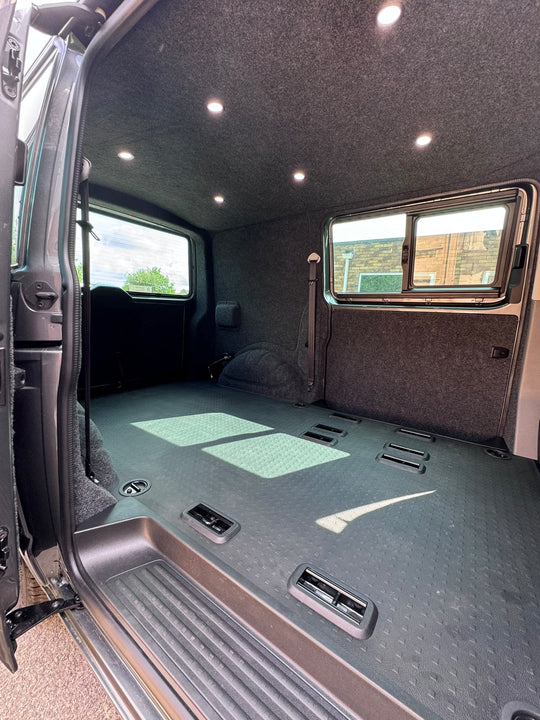 Carpet Lined Ceiling with 6 LED Spotlights &amp; Remote Dimmer - SWB &amp; LWB - Cymru Camper Furniture Site