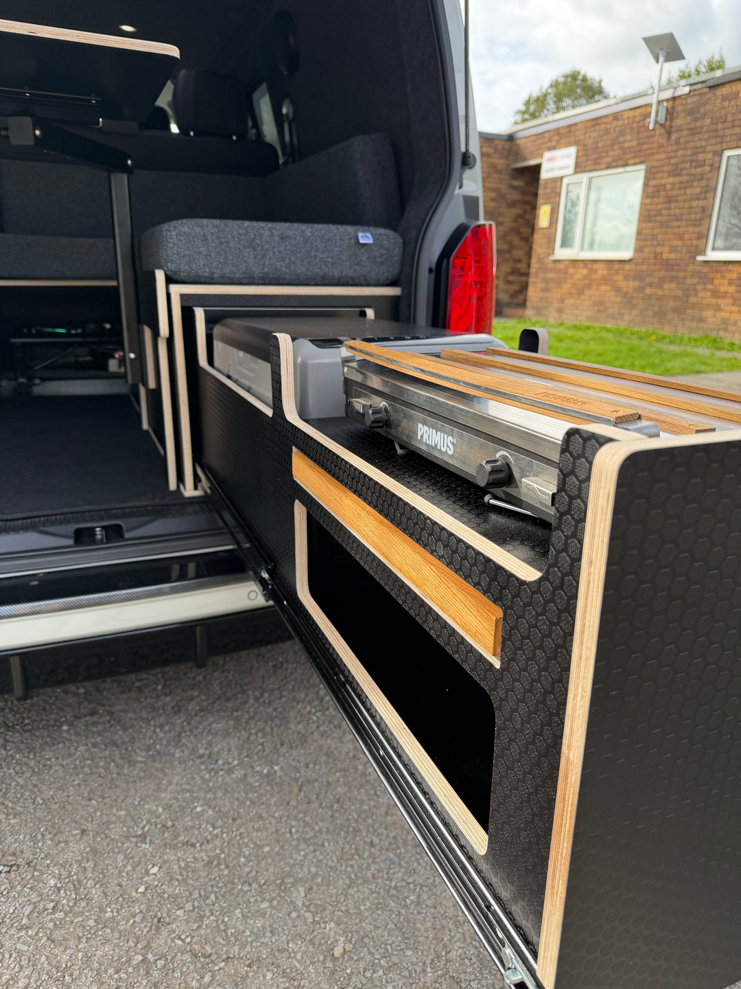 VW Transporter Kombi Single Bench Unit - Pull Out Bed &amp; Kitchen System - Cymru Camper Furniture Site
