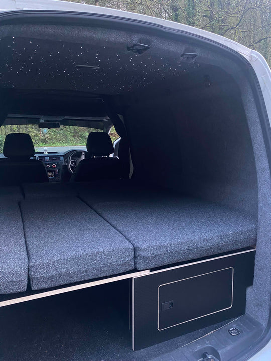 VW Caddy SWB Pull Out Bench / Bed - Hexa Ply finish - Cymru Camper Furniture Site