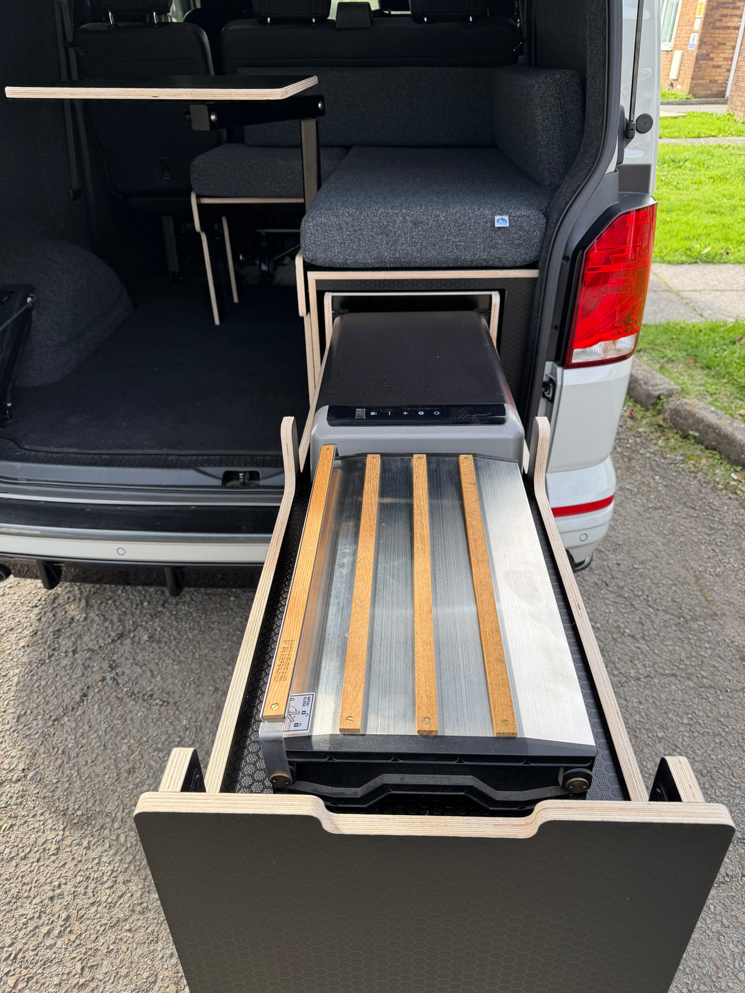VW Transporter Kombi Single Bench Unit - Pull Out Bed &amp; Kitchen System - Cymru Camper Furniture Site
