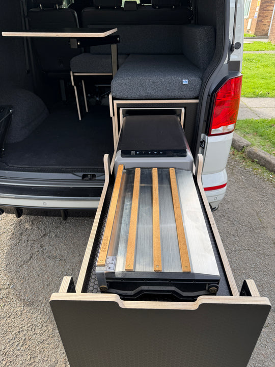 VW Transporter Kombi Single Bench Unit - Pull Out Bed &amp; Kitchen System - Cymru Camper Furniture Site