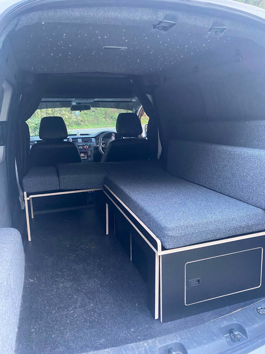 VW Caddy SWB Pull Out Bench / Bed - Hexa Ply finish - Cymru Camper Furniture Site
