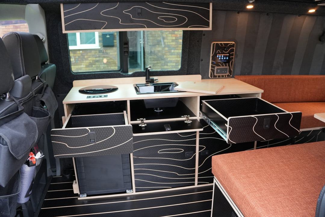 Elite Camper Van Furniture Bundle - Premium Bench Seating, Pull out rear drawer & Kitchen