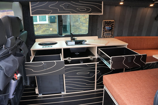 Elite Camper Van Furniture Bundle - Premium Bench Seating, Pull out rear drawer & Kitchen
