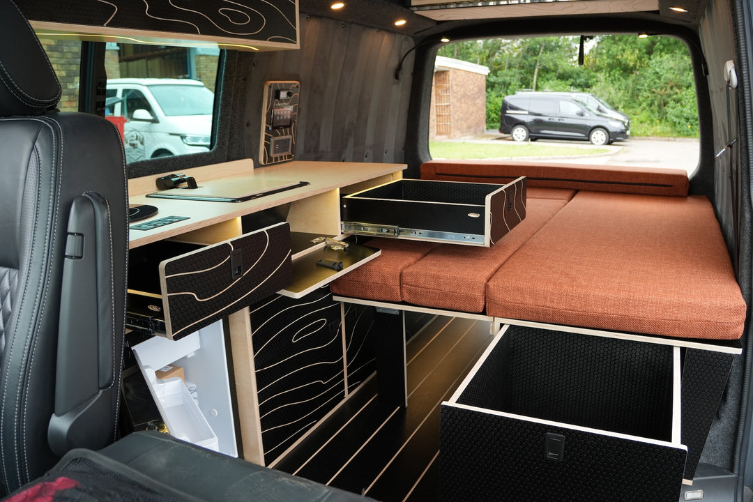 Elite Camper Van Furniture Bundle - Premium Bench Seating, Pull out rear drawer & Kitchen