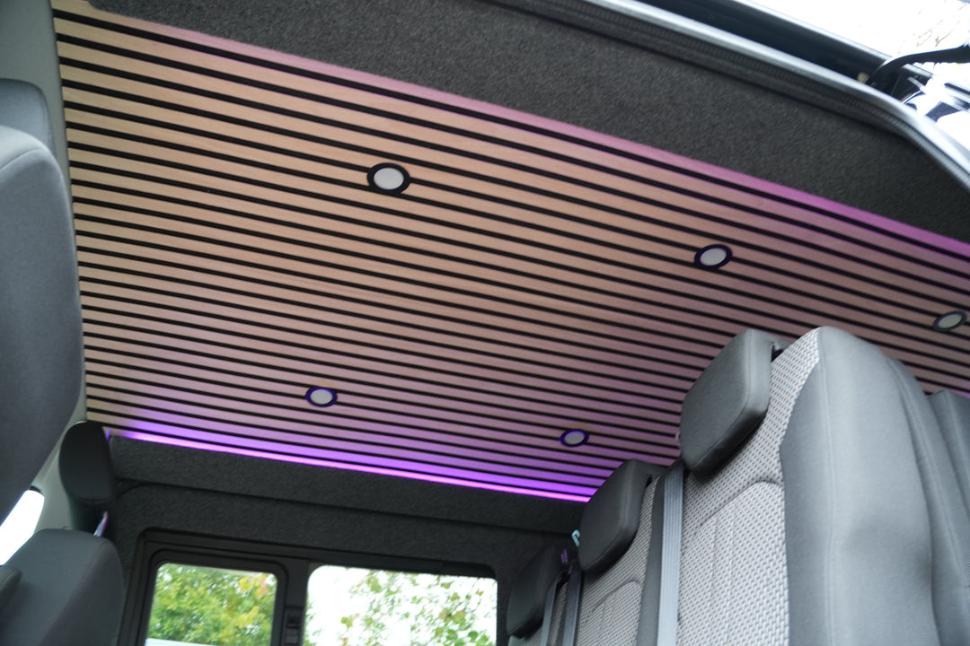 Oak Cladded Halo Roof with 6 LED Spot Lights - SWB & LWB - Cymru Camper Furniture Site