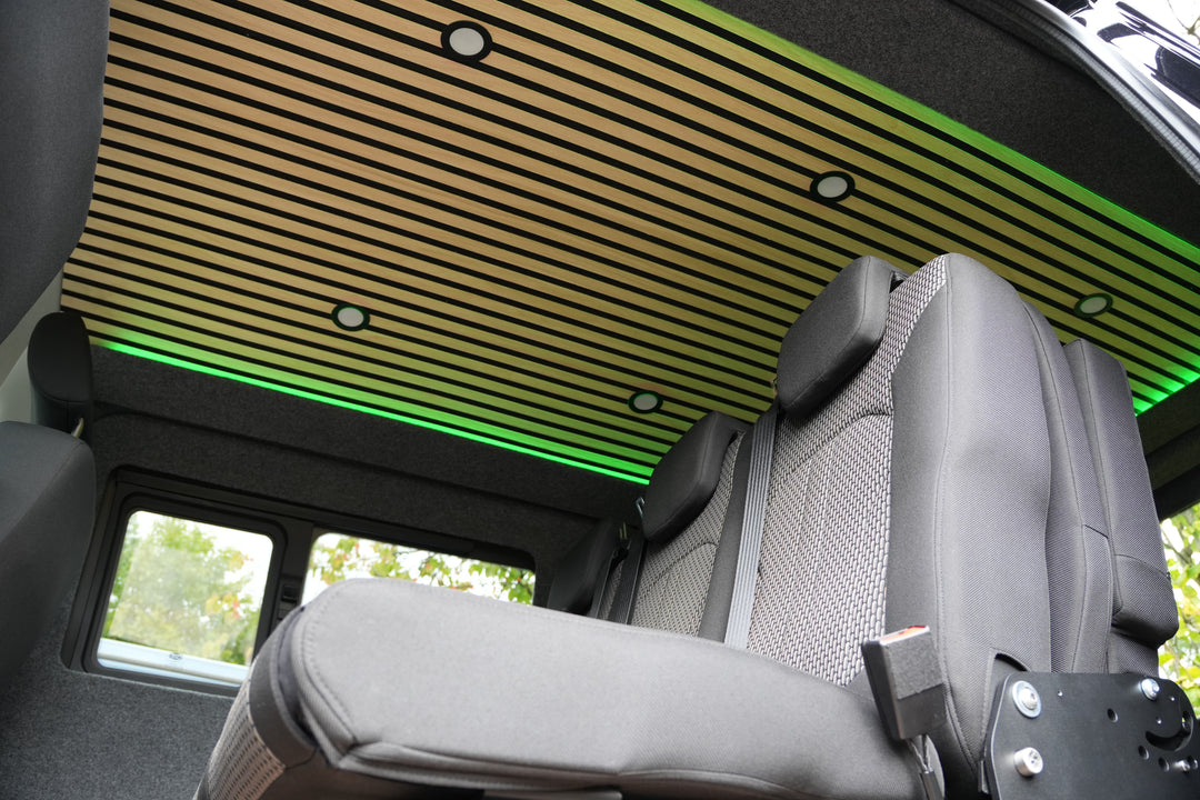 Oak Cladded Halo Roof with 6 LED Spot Lights - SWB & LWB - Cymru Camper Furniture Site