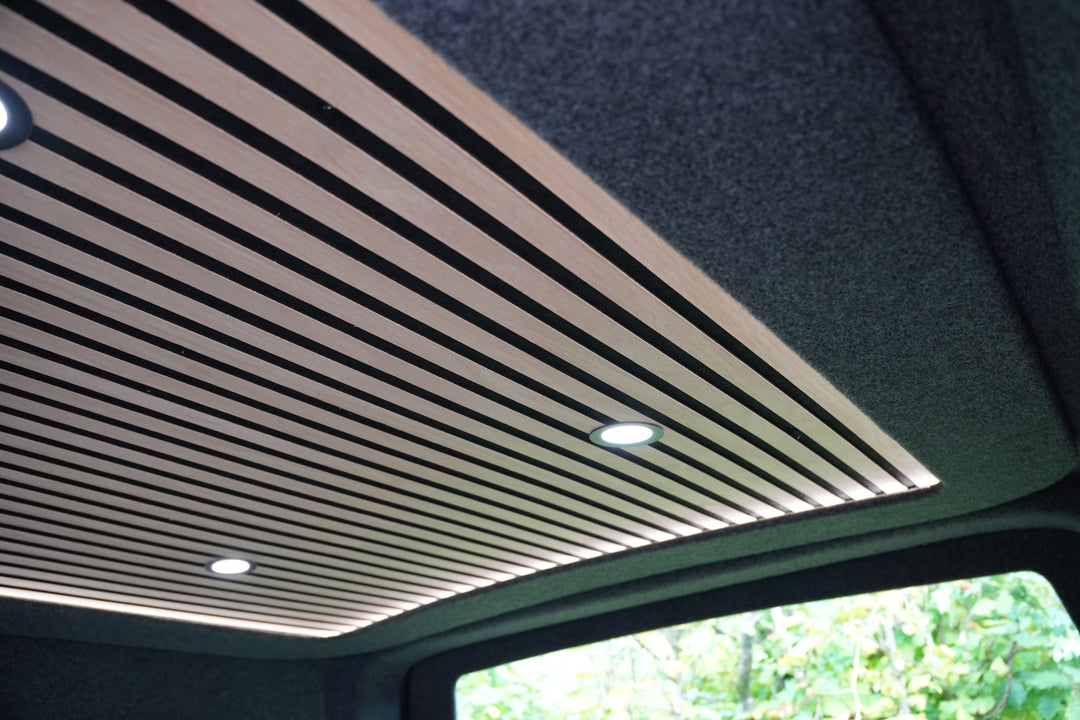 Oak Cladded Halo Roof with 6 LED Spot Lights - SWB & LWB - Cymru Camper Furniture Site