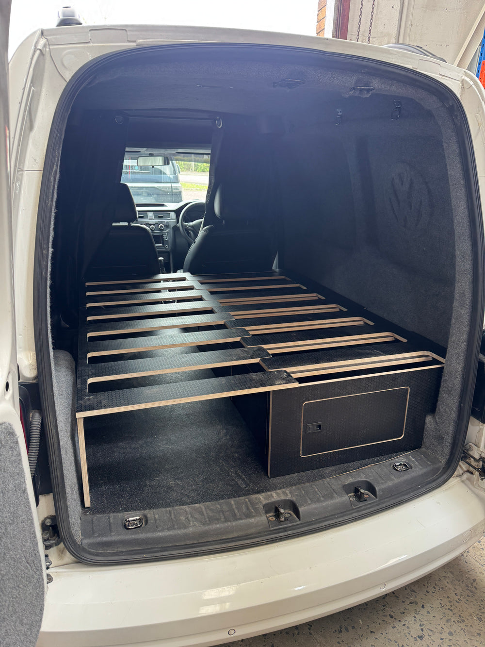 VW Caddy SWB Pull Out Bench / Bed - Hexa Ply finish - Cymru Camper Furniture Site