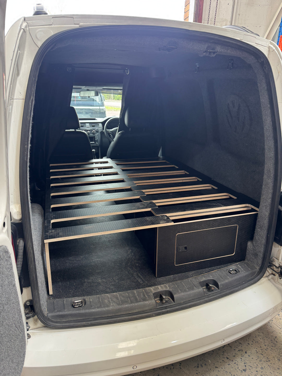 VW Caddy SWB Pull Out Bench / Bed - Hexa Ply finish - Cymru Camper Furniture Site