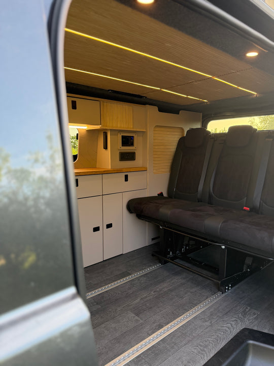 Mobiframe Sliding Rock and Roll bed & Thermal Floor with rails - Cymru Camper Furniture Site