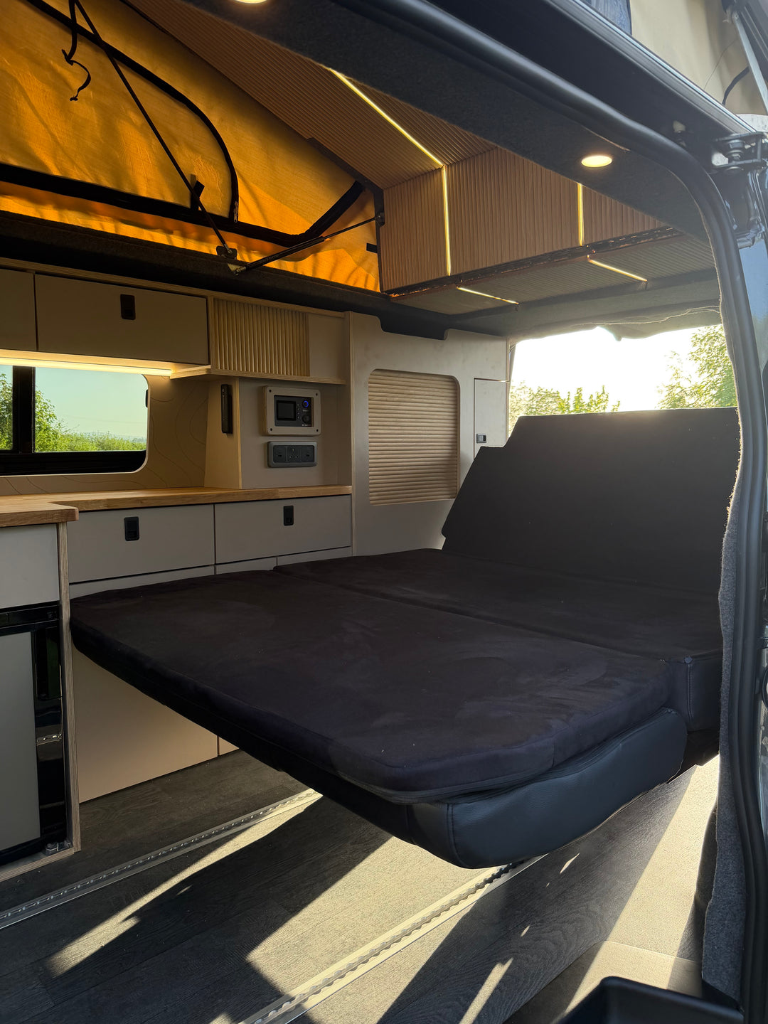 Mobiframe Sliding Rock and Roll bed & Thermal Floor with rails - Cymru Camper Furniture Site