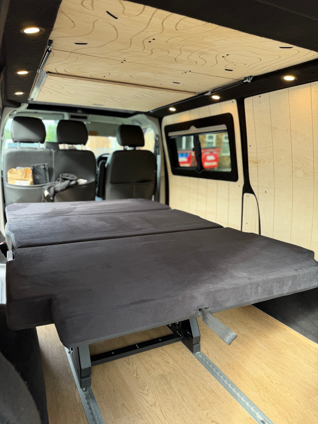 Mobiframe Sliding Rock and Roll bed & Thermal Floor with rails - Cymru Camper Furniture Site