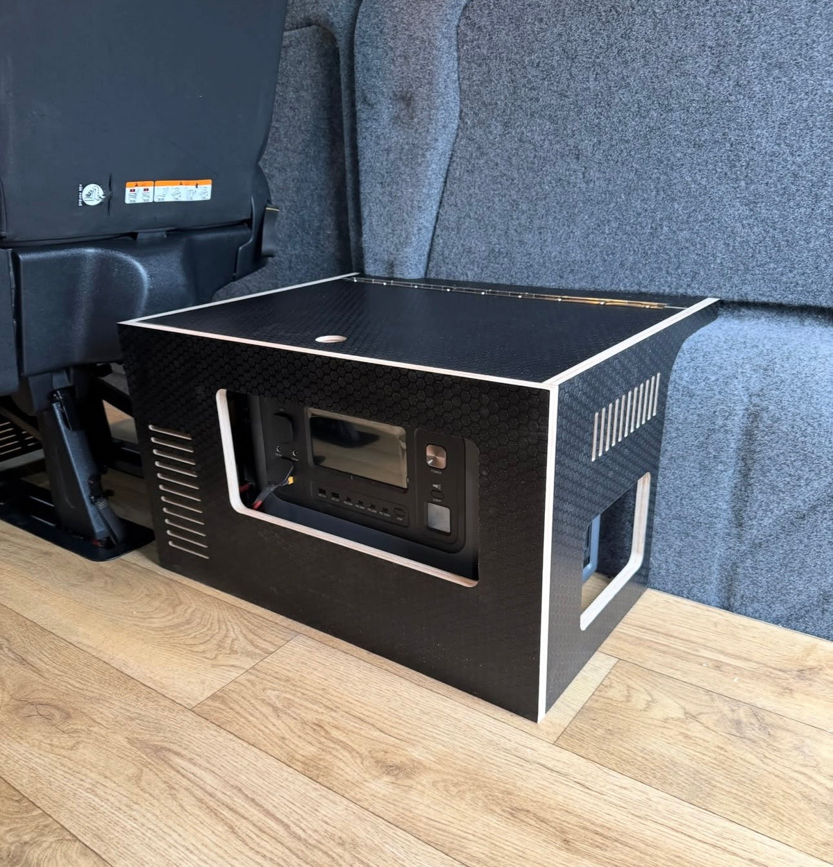 AFERIY P210 Power Station Enclosure - Black Hexa Ply with Hinged Lid & Ventilation - Cymru Camper Furniture Site