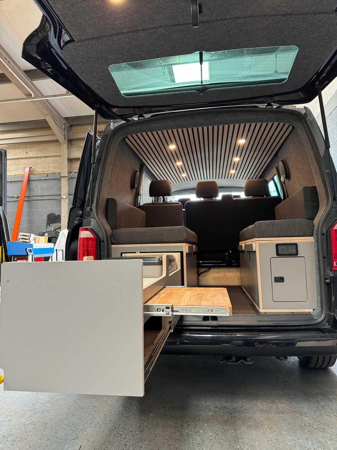 kombi camper Kombi Van Bed Conversion with Pull Out Kitchen Drawer System – Cymru Camper Furniture