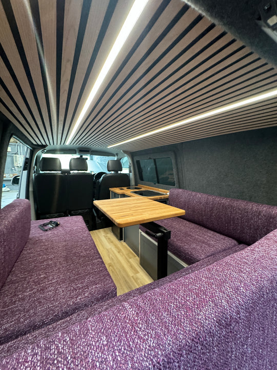 Oak Lightweight Cladded Roof with LED Lighting Strip and Wireless Remote Dimmer (installed) - Cymru Camper Furniture Site