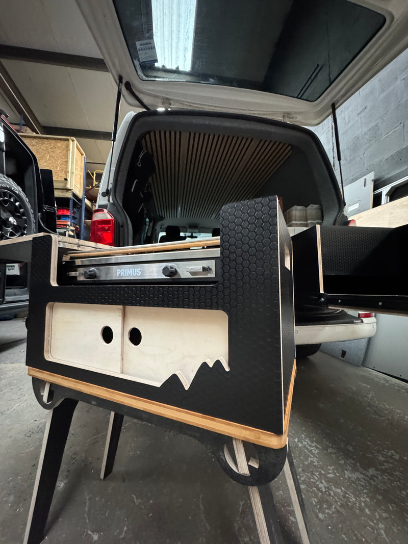 VW Transporter Kombi Single Bench Unit - Pull Out Bed & Kitchen System - Cymru Camper Furniture Site