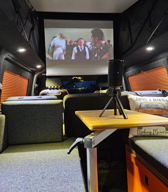 Ultimate Van Cinema - Projector with Ceiling Mount & Screen - Cymru Camper Furniture Site