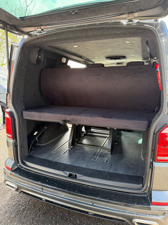 Mobiframe Sliding Rock and Roll bed & Thermal Floor with rails - Cymru Camper Furniture Site