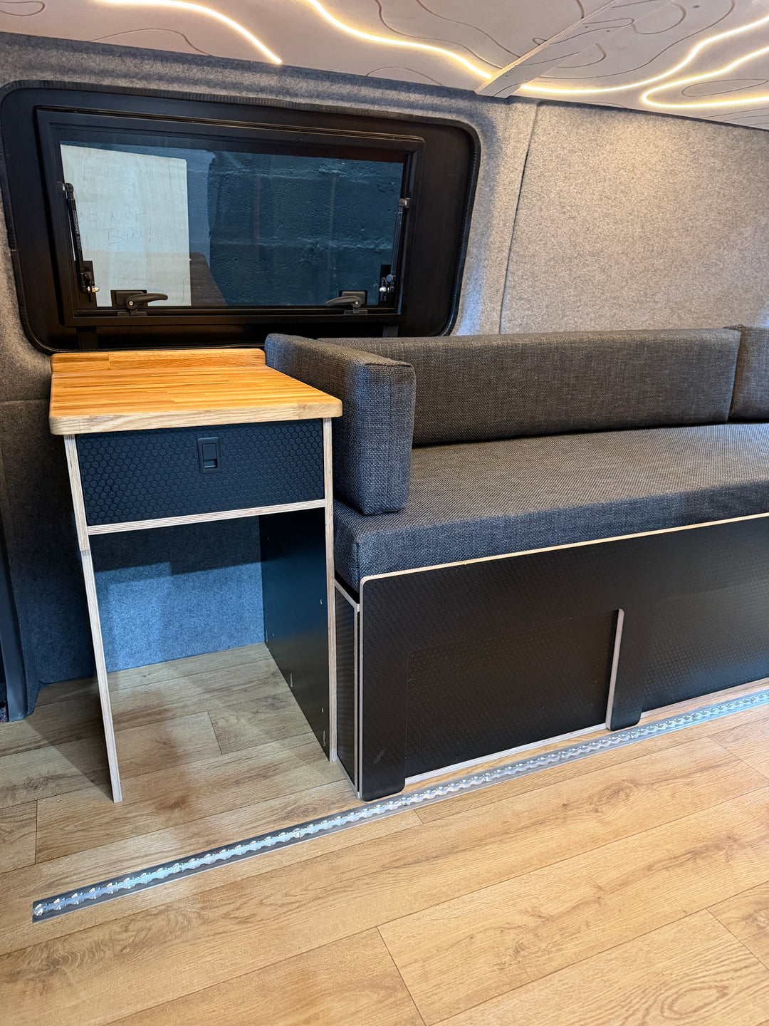 Volkswagen Transporter T5 / T6 - Slide Out Bed 1.8m - Pull Out Rear Kitchen Drawer - Single Kitchen Unit - Cymru Camper Furniture Site