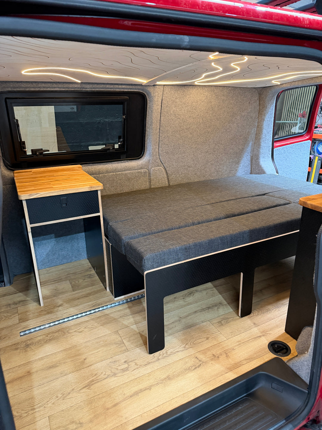 Volkswagen Transporter T5 / T6 - Slide Out Bed 1.8m - Pull Out Rear Kitchen Drawer - Single Kitchen Unit - Cymru Camper Furniture Site